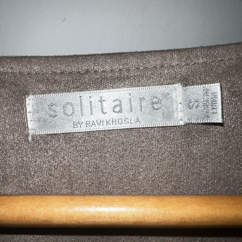 ✨SOLITAIRE BY RAVI KHOSLA ANTHROPOLOGIETAN FAUX SUEDE FRINGE VEST BOHO L… - Picture 8 of 11